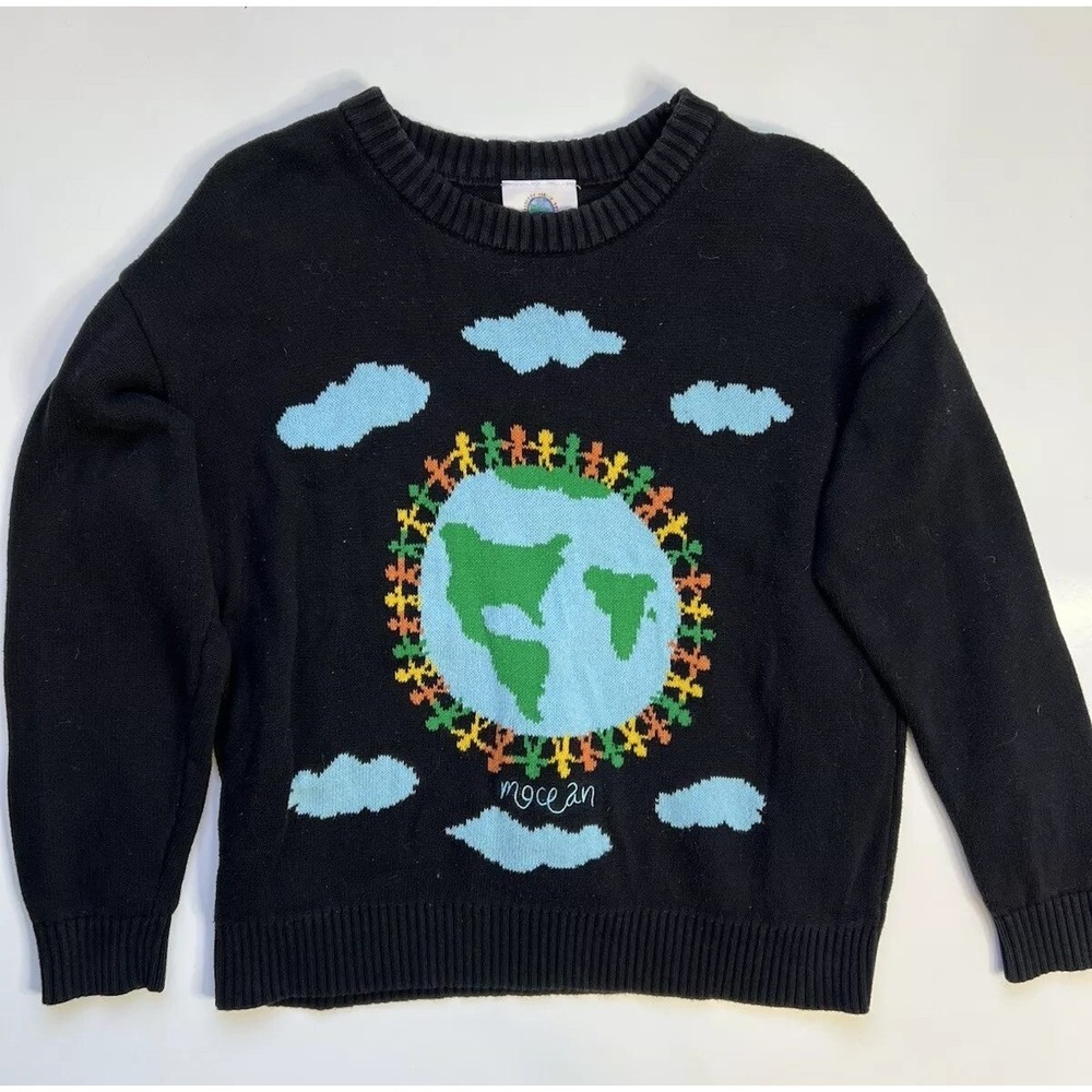 Mocean Knit Sweater Black Inclusive Earth Graphic / Women's Medium - Picture 2 of 4